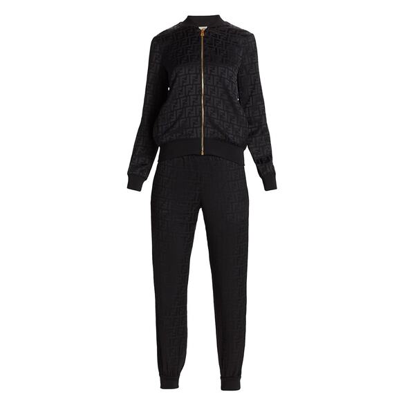 Fendi Black Acetate Jacquard-Logo Tracksuit Set Size 44 - Picture 1 of 5